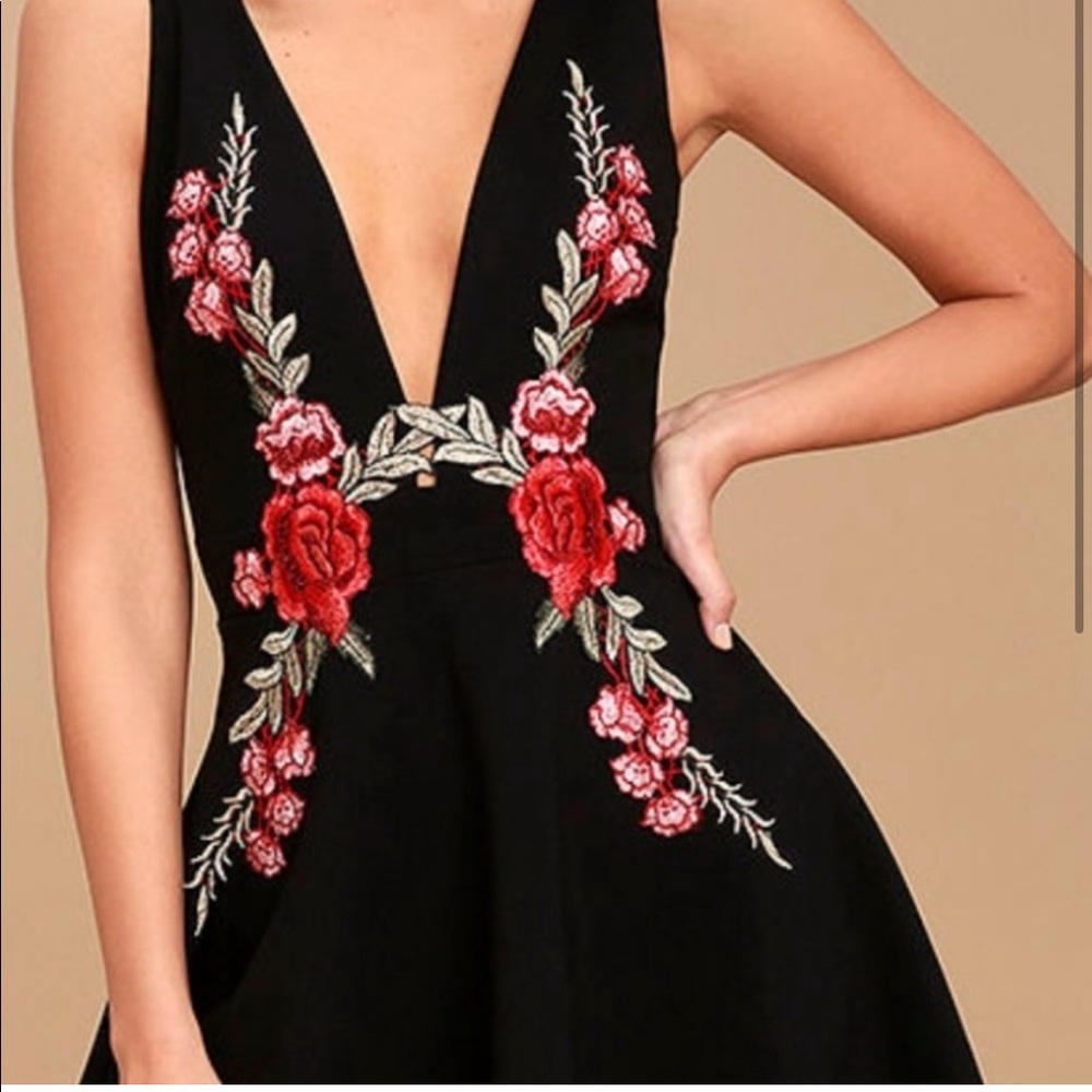 Lulus rose embroidered skater dress